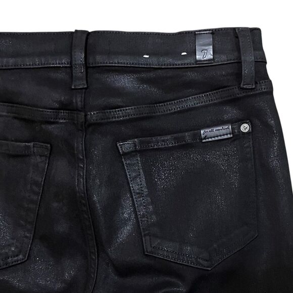7 For All Mankind High Waist HW Cropped Straight Black Coated Jeans BLACK Sz 29 - Picture 3 of 8